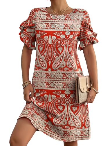 Image of HOTOUCH Womens Summer Dress 2025 Short Sleeve A-Line Mini Dress Casual Crew Neck Shift Dress Beach Sundress with Pockets