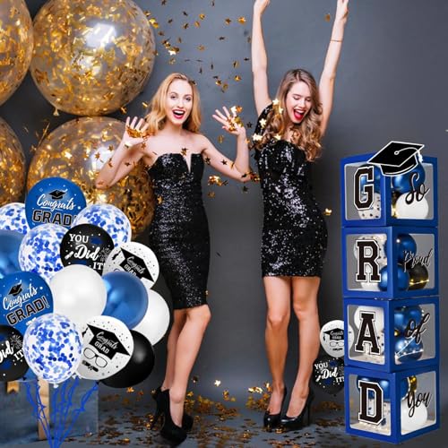 Image of Graduation Decorations Class of 2026 - Blue Graduation Decorations - Balloons Boxes with Letters 2026 GRAD So Proud of You, Congrats Grad Party Decorations for Any Grades