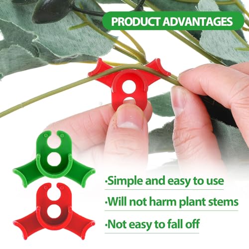 Feliciay 60 Stück Pflanzenbieger,Plant Training Biege Clips,Pflanzentrainer für niedrige Belastung Pflanzenstützclips 90 Grad Pflanzenstiel-Trainer,Gardening Plant Support(Rot+Grün)