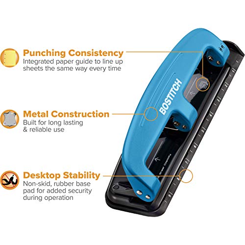 Image of Bostitch Office EZ Squeeze Reduced Effort 3-Hole Punch, 12 Sheets, Blue (2103)