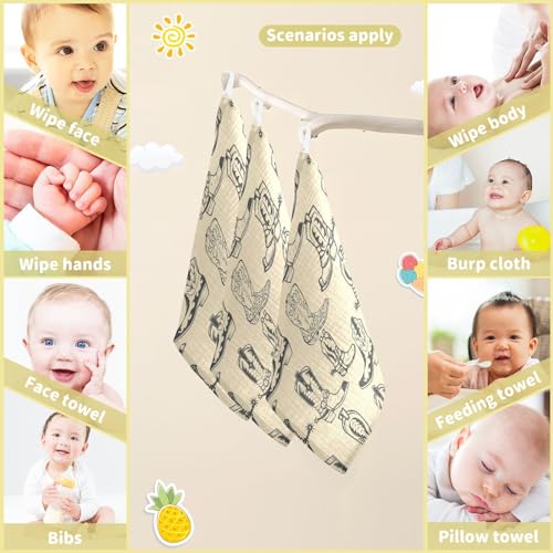 Image of Cowboy Boots Baby Muslin Washcloths Face Towel, Western Burp Cloths Cotton Wipes 3 Pack Infant Wash Cloth for Newborn Boys Girls 12x12 inches