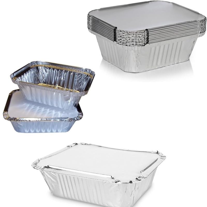 SHOPNPACKS Pack of 500 Premium Aluminum Foil Containers with Lids – Durable, Leak-Proof, and Oven Safe | Perfect for Takeout, Meal Prep, Catering, and Storage, No2 -(141 x 116 x 44mm)