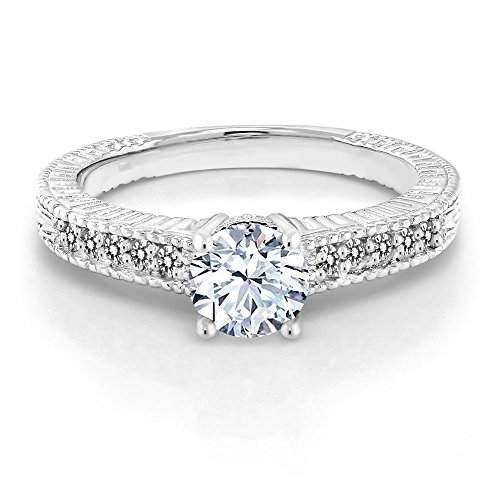 Gem Stone King 925 Sterling Silver White Created Sapphire and White Diamond Engagement Ring For Women (1.37 Cttw, Available in size 5, 6, 7, 8, 9)2