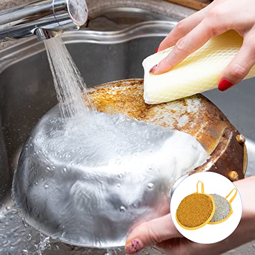 Image of METALLIXITY Round Scrubber Sponge (12 x 2cm /4.7 inch x 0.8 inch) 2pcs, Cleaning Sponge Non Scratch Round Scouring Pad Cleaner - for Cleaning, Dish, Pans, Pots, Yellow