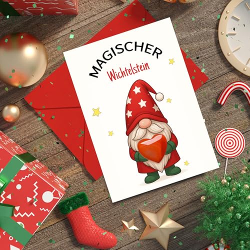 Wichtel Geschenke Set - (Wichtelstein + Karte + Organzasäckchen), Wichtelzubehör, Wichtel Geschenke Kinder, Wichtelstein Als Geschenk Und Wichtel Zubehör Weihnachten, Glücksbringer Für Jungen Mädchen