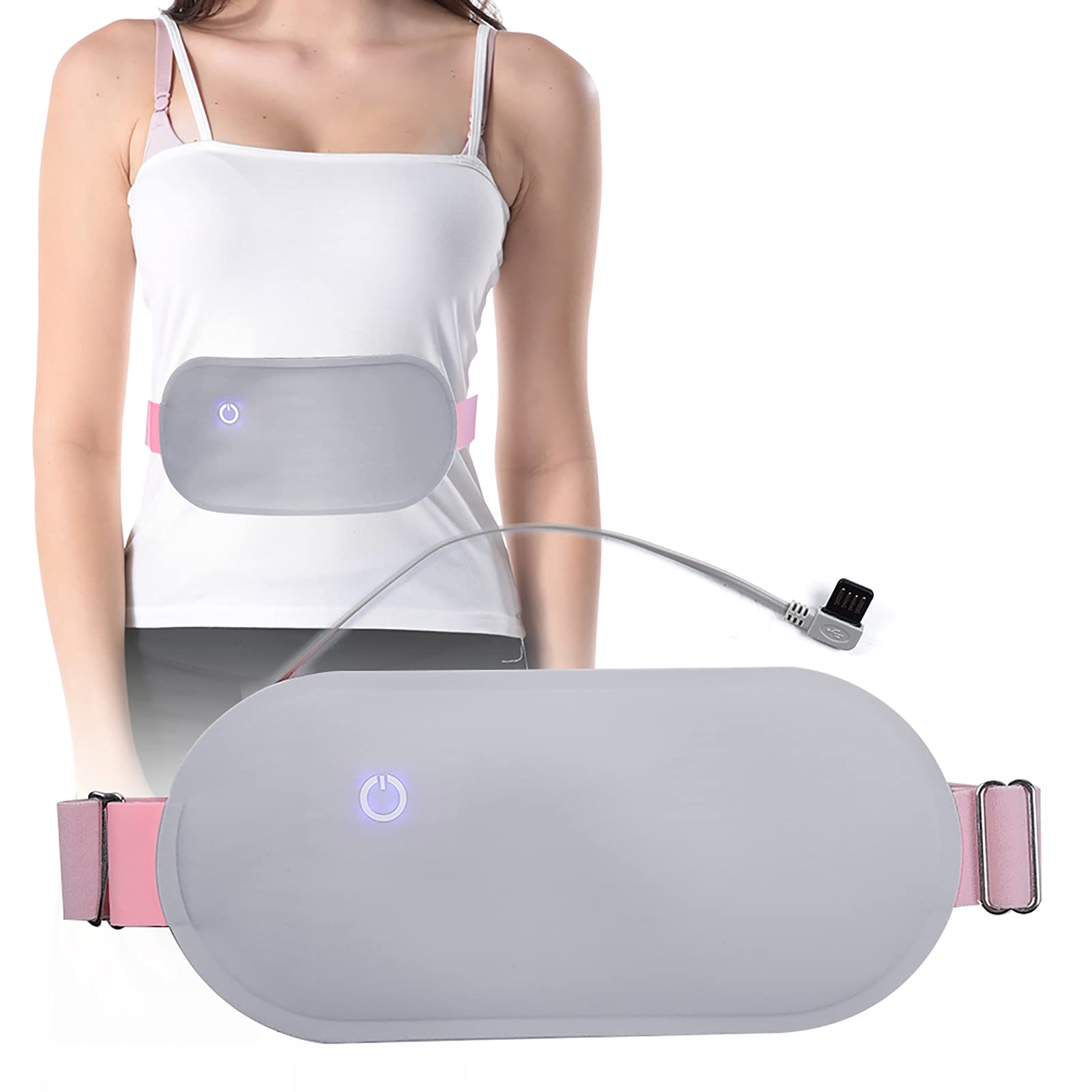 Women Warm Uterine Belt Device,Menstrual Cramp Warming Belt Graphene Far Infrared Heating Waist Belt,USB Rechargeable Heat Pad with 3 Temperature Mode for Menstrual Period Cramps Pain(Grey)