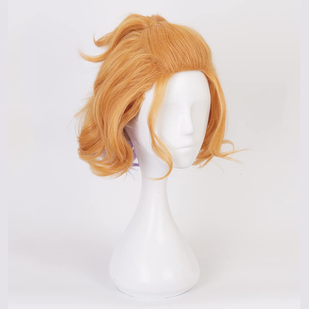 Orange Short Wave Wig Mix Purple Heat Resistant Synthetic Universal Costume Hairs for Women Men Halloween Chiristmas Comic Con Replacement Wigs - Image 3