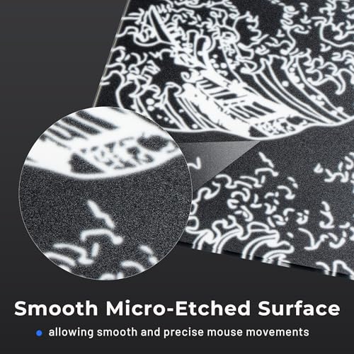 Image of XVX Glass Gaming Mouse Pad, Black Kanagawa Hard Mousepads for Gaming,Professional Large Mouse Mat 16.2 inch x 12.2 inch, Special Glass Surface with Improved Precision and Speed