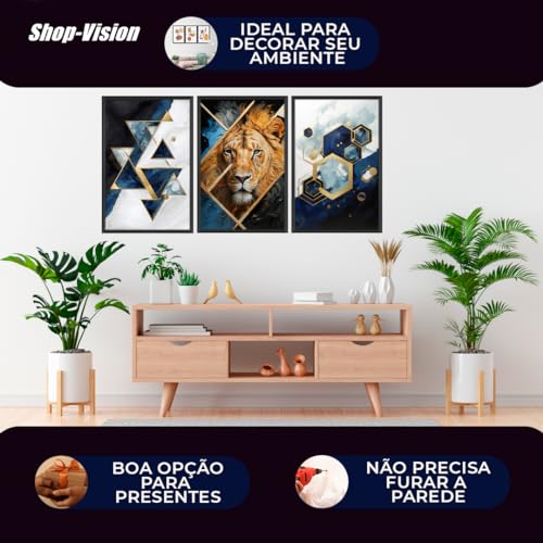 Quadro Decorativo Leão Grande Geométrico Luxo Sala Quarto Casal