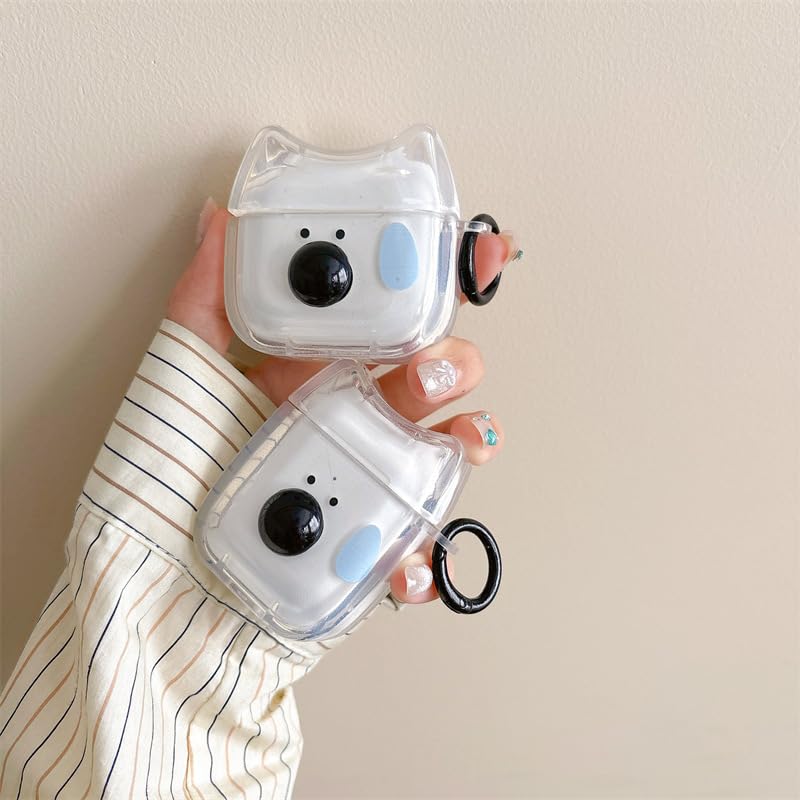 Image of Transparent Clear Earphone Case for AirPods 4, Cute Lovely Cat Face Soft TPU Silicone Case, Kitty Ear AirPods 4 Cover Protective Skin Shockproof Protector for iPod Earbuds -Sweating Dog