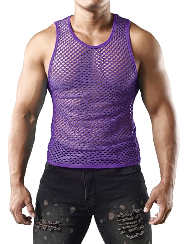 Image of JOGAL Men's Mesh Fishnet Fitted Sleeveless Muscle Top