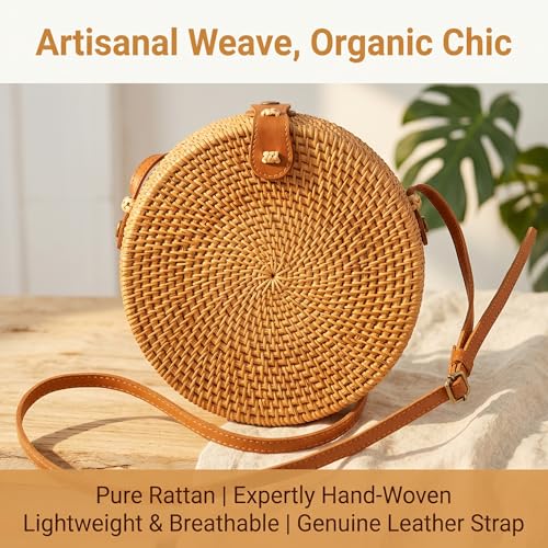Bolso redondo tejido de ratán para mujer miniatura 4