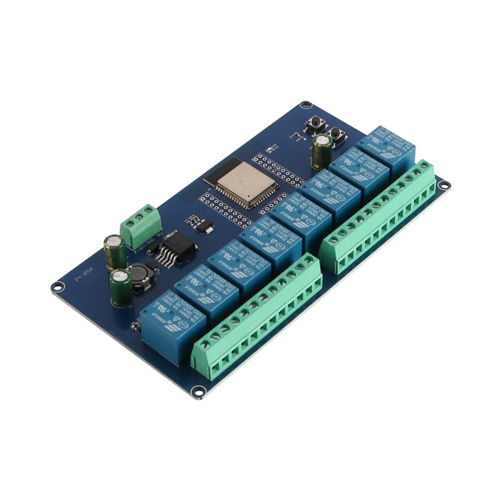 Module de Relais 8 canaux DC5-30 V Carte de développement secondaire ESP32 Bouton programmable, Bouton de réinitialisation Relais de Puissance
