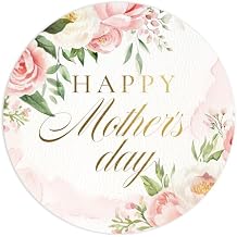 Mobiusea Creation Pink Floral Mothers Day Stickers | 60-Pack 2 inch Large Size | Gold Foil | Happy Mothers Day Stickers | Pink Floral Rose Happy Mothers Day Labels for Mother Day Decorations