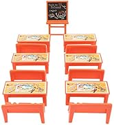 Toyvian Mini Classroon Furniture Set: 13pcs Dollhouse Desk Chair Chalkboard Miniature School Play...