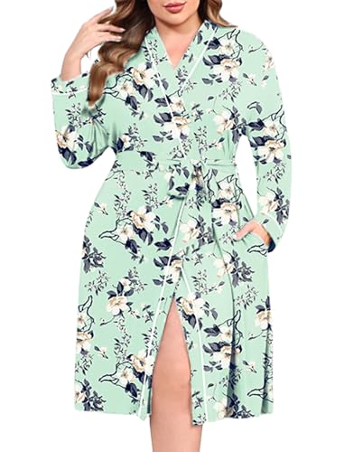 Image of Ekouaer Plus Size Robes for Women Soft Bathrobe V Neck Soft Maternity Robe