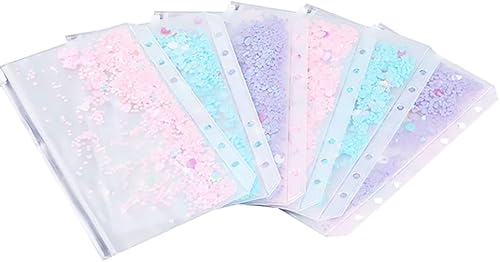 6 carpetas de lentejuelas A6, sobres para efectivo, 6 agujeros, bolsillos para carpeta, impermeables, con cremallera, bolsas de hojas sueltas para