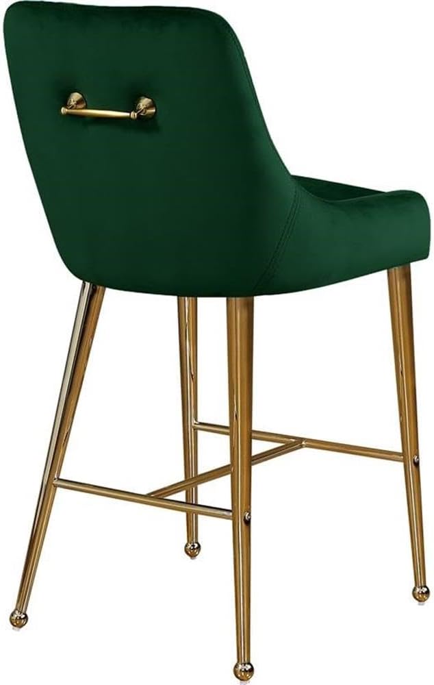 Meridian Furniture Owen Collection Modern | Contemporary Velvet Upholstered Counter Stool with Polished Gold Metal Legs, Set of 2, 23" W x 21" D x 40" H, Green