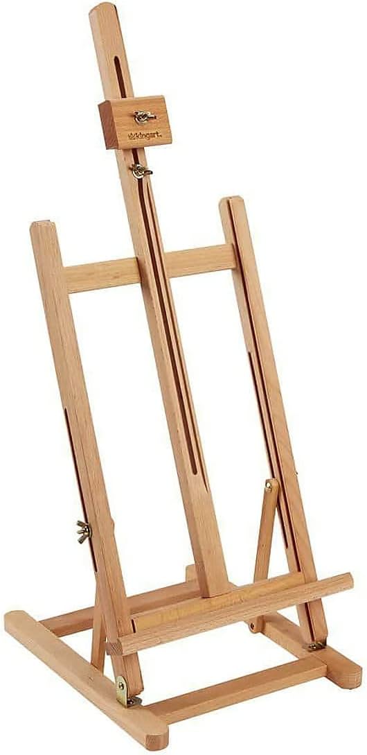 KINGART 38" High Tabletop Wooden H-Frame Studio Easel - Artists Adjustable Beechwood Painting and Display Easel, Holds Up to 22" Canvas - Portable Sturdy Table Desktop Holder Sketch Pad Stand