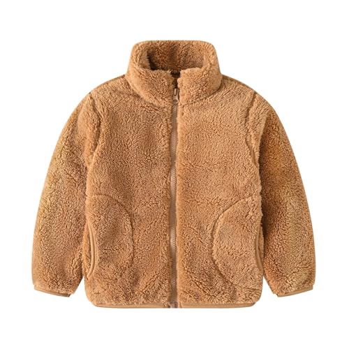 Kids Boys Girls Sherpa Fleece Full Zip Jacket Toddler Fuzzy Fleece Sweatshirt Zipper Collar Fall Coat Windproof Jacket