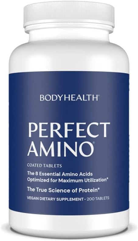 BodyHealthPerfectAmino Easy to Swallow Tablets, Essential Amino Acids Supplement with BCAAs, Vegan Protein for Pre/Post Workout & Muscle Recovery with Lysine, Tryptophan, Leucine (40 Servings)