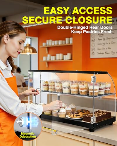 Image of WantJoin Pastry Display Case, 22-inch 2-Tier Countertop Display Case with Magnetic Doors & 3 Trays, Acrylic Commercial Food Display for Bakery, Bread, Dessert, Cake Shop