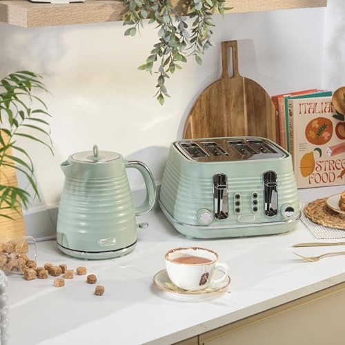 Salter Ripple Rapid Boil Kettle – Electric 1.7L Water Boiler, 360º Swivel Base, Removable Limescale Filter for Purer Quality, Auto Shut-Off, 0.75m Cord, Strix Control, 3kW, Textured Design, Sage - Image 4