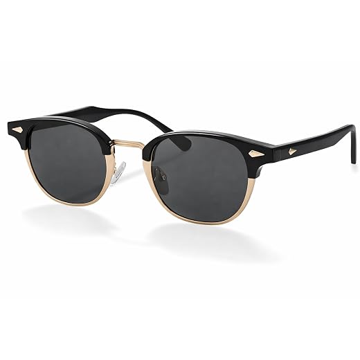 Óculos de Sol Polarizado Unissex Semi-Aro Retrô Quadrado 47mm – Proteção UV400, Lente TAC Anti-Reflexo, Leve 23g, Estilo Vintage Premium para Direção, Praia e Uso Diário