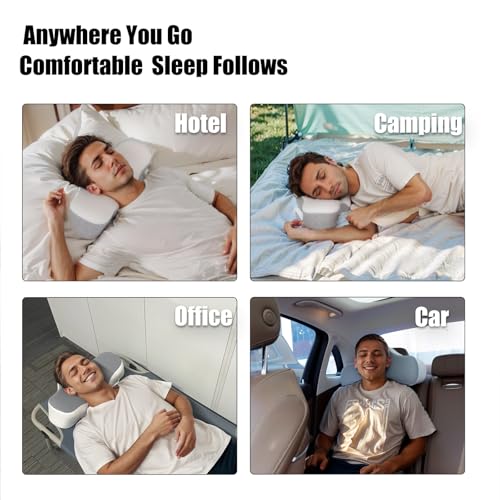 Image of Bespilow Camping Travel Pillow for Sleeping - Memory Foam Cervical Neck Support Pillow for Neck Pain Relief, Inflatable Alternative, Compressible Cooling Orthopedic Pillow for Backpacking, Airplane