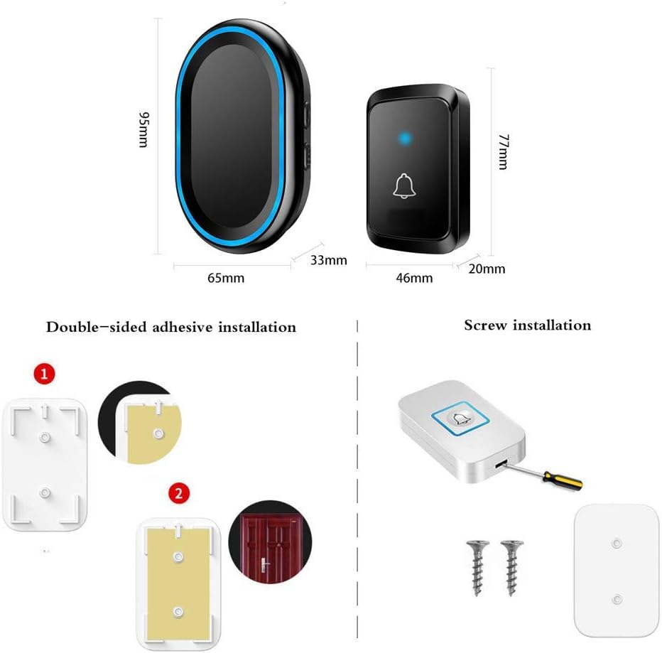 Timbre inalámbrico con 3 botones y 1 receptor, timbre inalámbrico impermeable, alcance de 300 m, 58 tonos de llamada, 4 niveles de volumen, flash LED, memoria de apagado, blanco y blanco