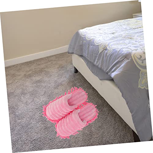 Jewedeco 1 Pair Removable Flooring House Slippers Cleaning Mops Household Microfiber Noise Reducing Slippers Microfiber Cleaning Slippers Sandals Small Mop Shoes Lovers Tool Pink Washable #TOP5