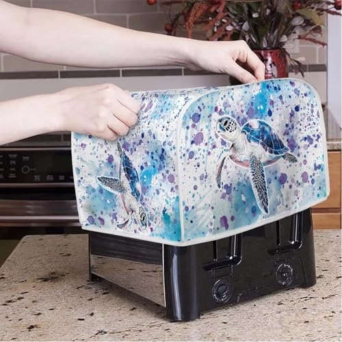 Image of Talayituse Turtle Paint Splatter Print Toaster Cover 2 Slice Wide Slot, Lightweight Bread Maker Cover Dust Protection Washable Appliance Bag, S