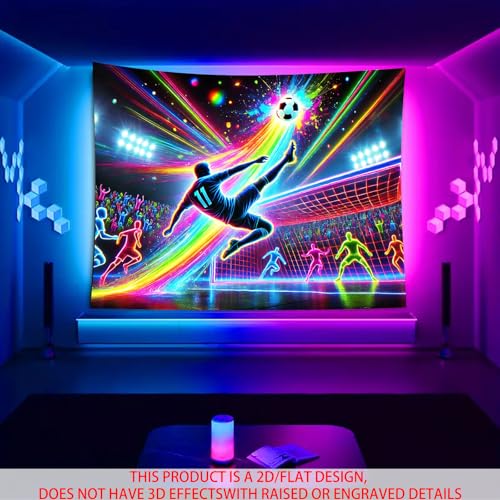 Image of Nuxovilar Neon Soccer Match Wall Tapestry Polyester 78.74x59.05 In