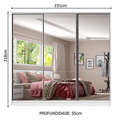 Guarda Roupa Casal 100% MDF com Espelho Madesa Royale 3 Portas de Correr