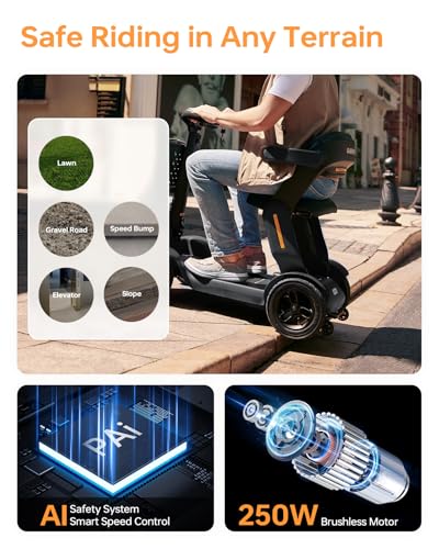 Paiseec S3 Pro Mobility Scooters for Adults, 40 Miles Long Lasting Mobility Scooter, Lightweight Travel Scooter for Seniors, 300 lbs Capacity, AI Speed Control, 250W Motor (Grey-40miles-S3)