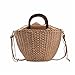 VIROYA Strohtasche Sommer Frauen Stroh gewebt Strandkorb Tasche Handgemachte Umhängetasche Damen Bast Rattan Kleine Handtasche Casual Totes (Farbe: Khaki, Größe: 17 x 12 x 21 cm)