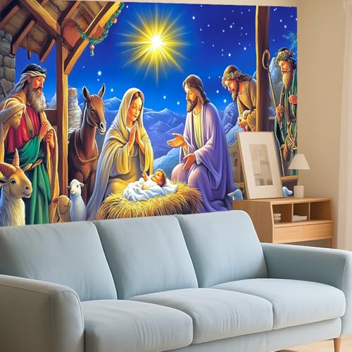 Image of Nativity Backdrop 71x43 Christmas Manger Scene Banner for Church