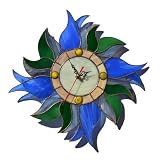 Boho Blue Tulip Wall Clock 12 Inch for Living Room Bedroom Kitchen, Unique Handmade Botanical Staine