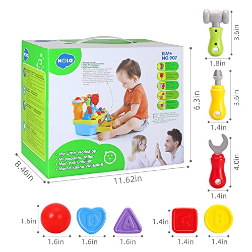 HOLA Musical Learning Workbench Toys for Kids Baby Construction Work Bench Building Tools with Sound Effects & Lights Engineering Pretend Play with Shape Sorters