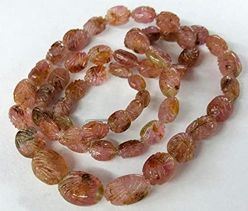 Watermelon tourmaline beads perles ovales sculptées fil 45cm minéraux création bijoux