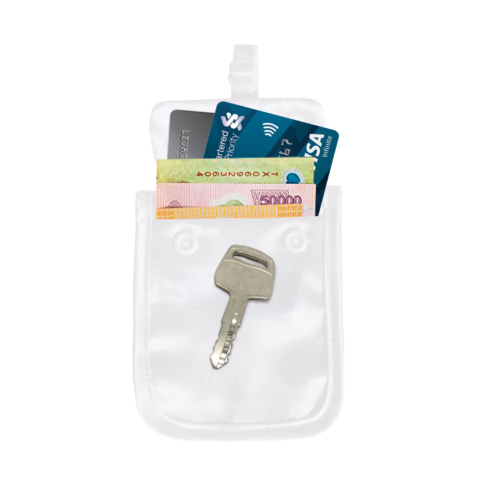 THXSILK Zijden borsttas voor dames, geheime bh-tas van 100% zijde, anti-diefstal beha-portemonnee met verstelbare elastiek, verborgen stash-tas, portemonnee voor reizen en sport, wit