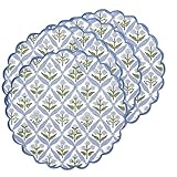 Ridhi Bo-ho Round Place Mat Easter Floral Cotton Washable Placemats 15' Round Embroidery Block Print Table Mat (Pack of 4-15 Inch Round, Light Steel Blue)