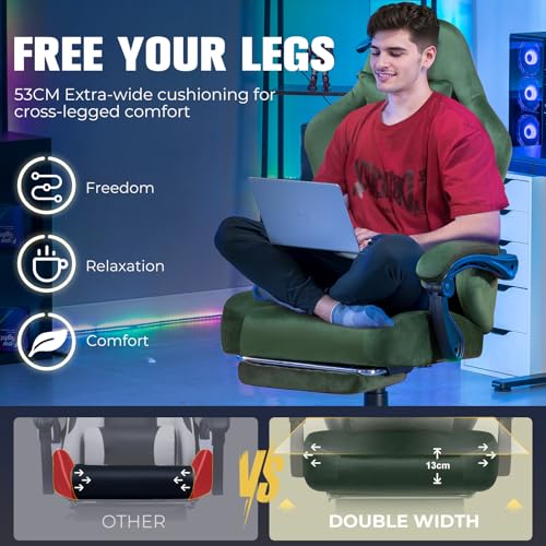 Image of GTPLAYER Big and Tall Gaming Chair 400lbs Heavy Duty Office Chair with Foot Rest, High Back Pocket Spring Ergonomic Computer Chair for Adults, Wide Comfy Seated Cushion with Linkage Armrests, Green
