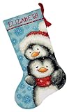 Dimensions Needlepoint Hugging Penguins Personalized Christmas Stocking Kit, Printed 12 Mesh Canvas,...