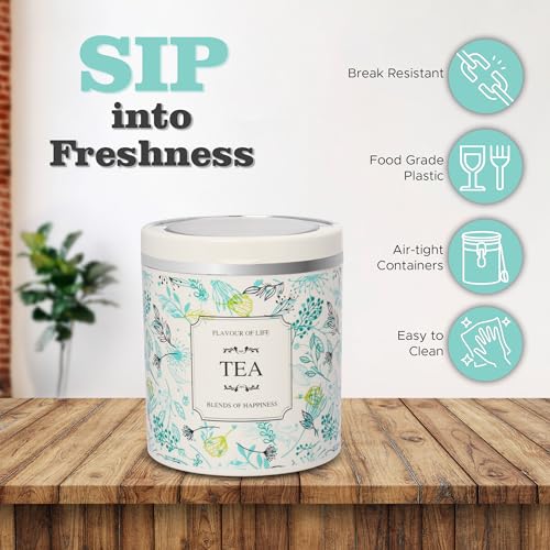 Image of Jaypee Plus Classique 2 Tea Coffee Sugar Storage Container Set 750 ml Airtight Plastic canisters Tea containers for kitchen | Silicon rubber lock Stackable glossy finish transparent Lid, Green