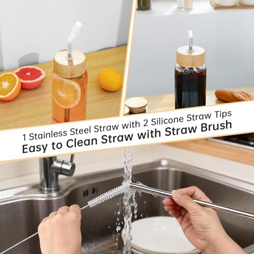 LOOFORE Glass Water Bottle 32 oz with 2 Lids and Straw, 1 Pack - 4