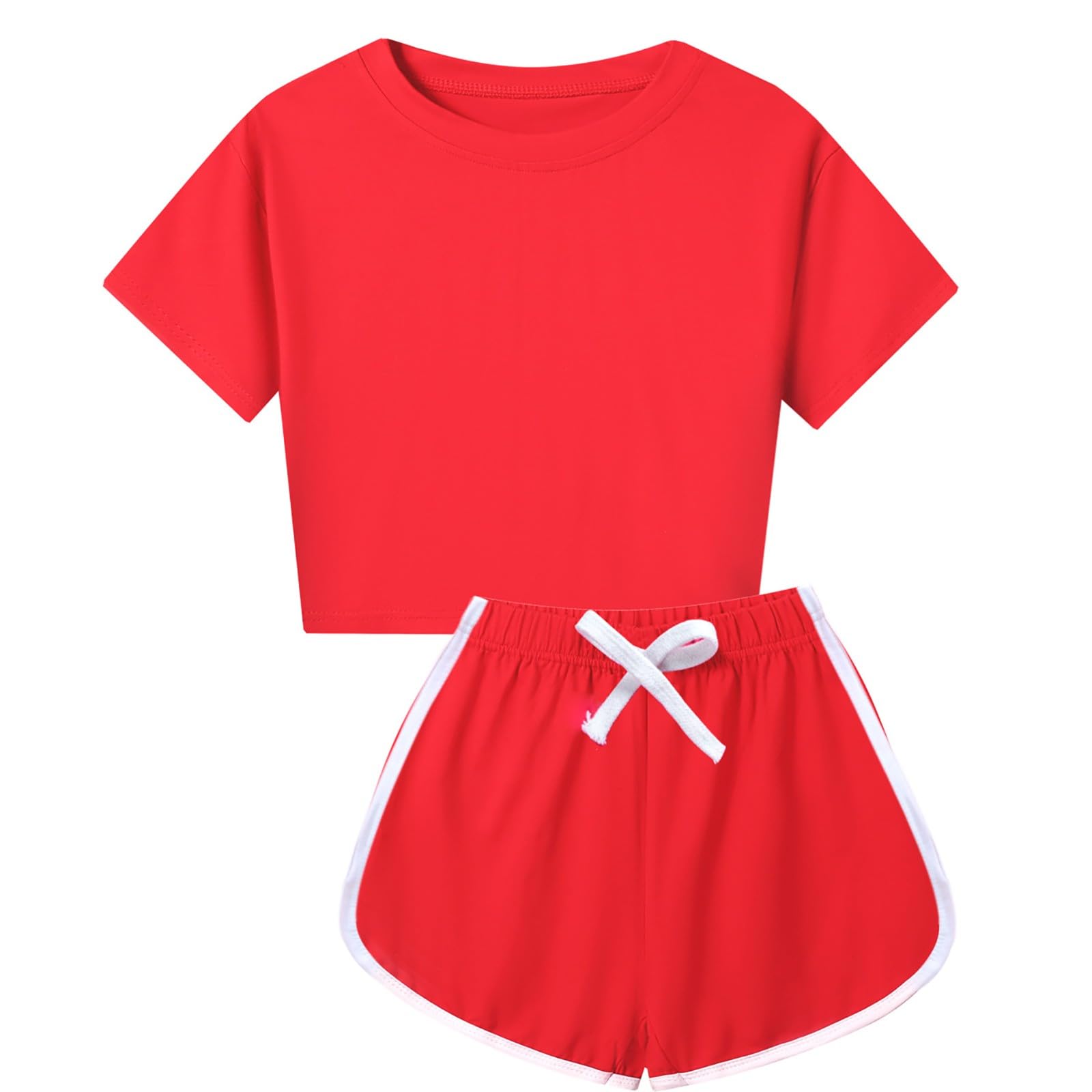 HOOUDO Niña Conjunto Set Cuello Verano Manga Corta Tallas 5 a 12 Años Princesa Conjunto Lisa y Suave 100% Algodón Conjunto