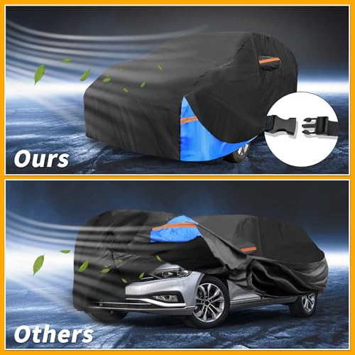 Image of Waterproof All-Weather Universal Car Cover with Right Side Zipper, 190T Polyeste Black Blue Fits for Wagon 177 inch to 190 inch Length