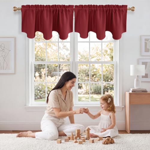NICETOWN Burgundy Red Window Valance Curtain for Kitchen Bedroom Christmas