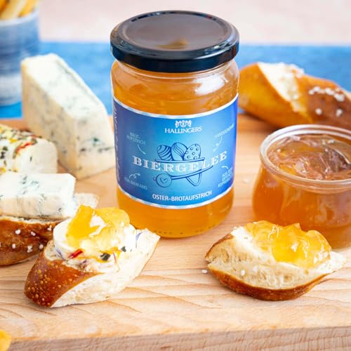 Hallingers Genuss Manufaktur Brotaufstrich Ostergeschenk - handgerührt mit Liebe fürs Osterfrühstück in edlem Geschenkglas \Oster Brotaufstrich Biergelee\, Geschenkidee fürs Osterkörbchen zu Ostern